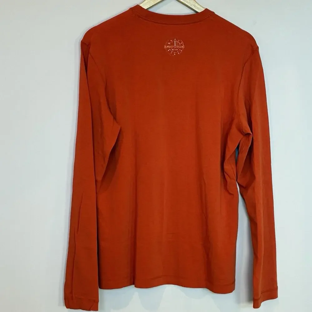 Vintage Banana Republic Men’s T-Shirt Long Sleeve Clock Print Orange Size M